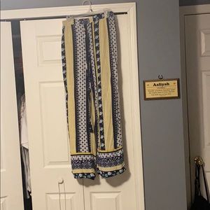 Navy blue, white, and yellow loose pants